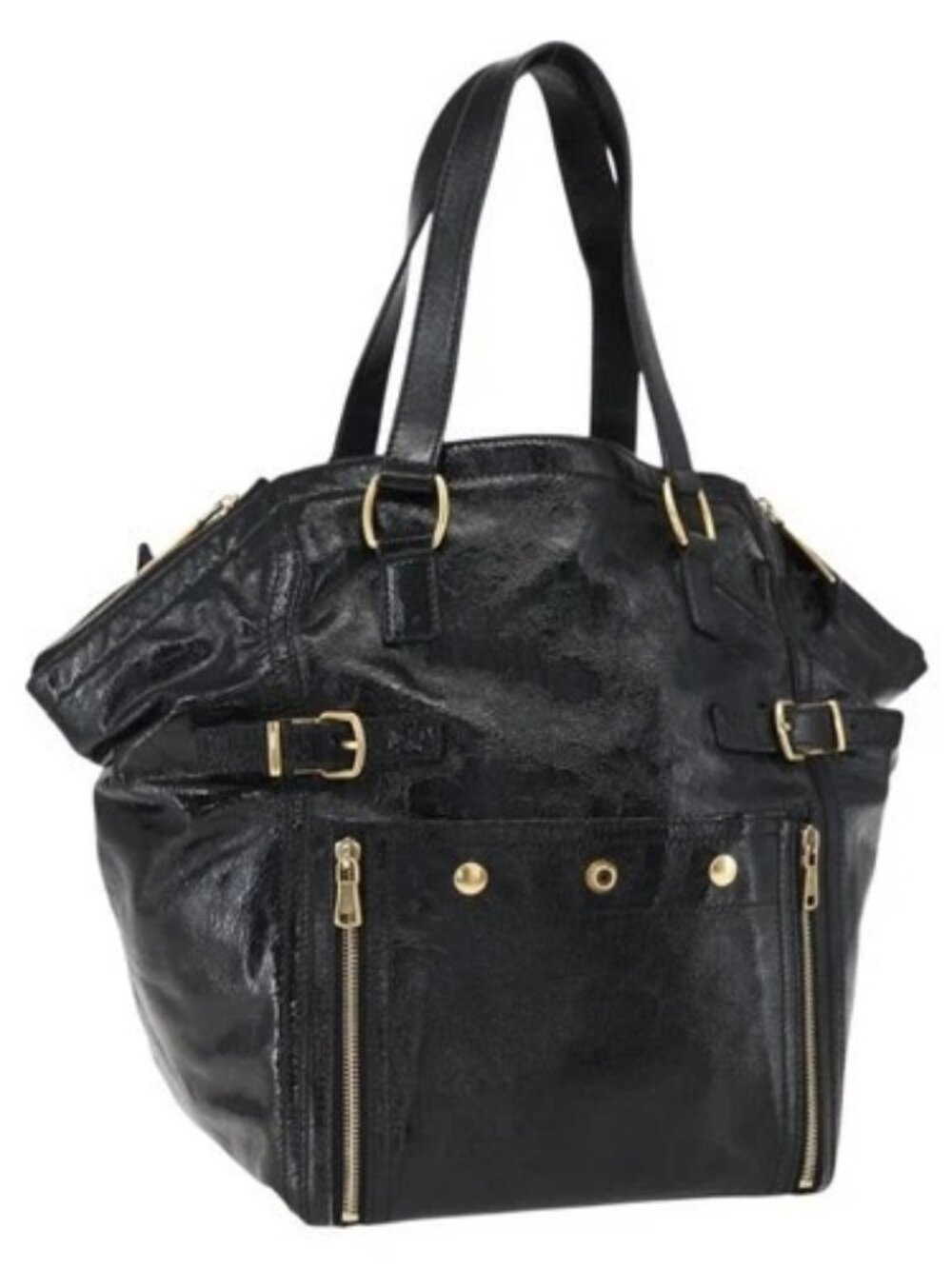 SAINT LAURENT Tote Bag Patent leather Black Gold - Picture 1 of 16